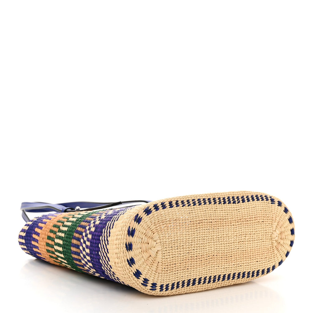 Raffia Small Square Basket Tote Bag Blue Multicolor