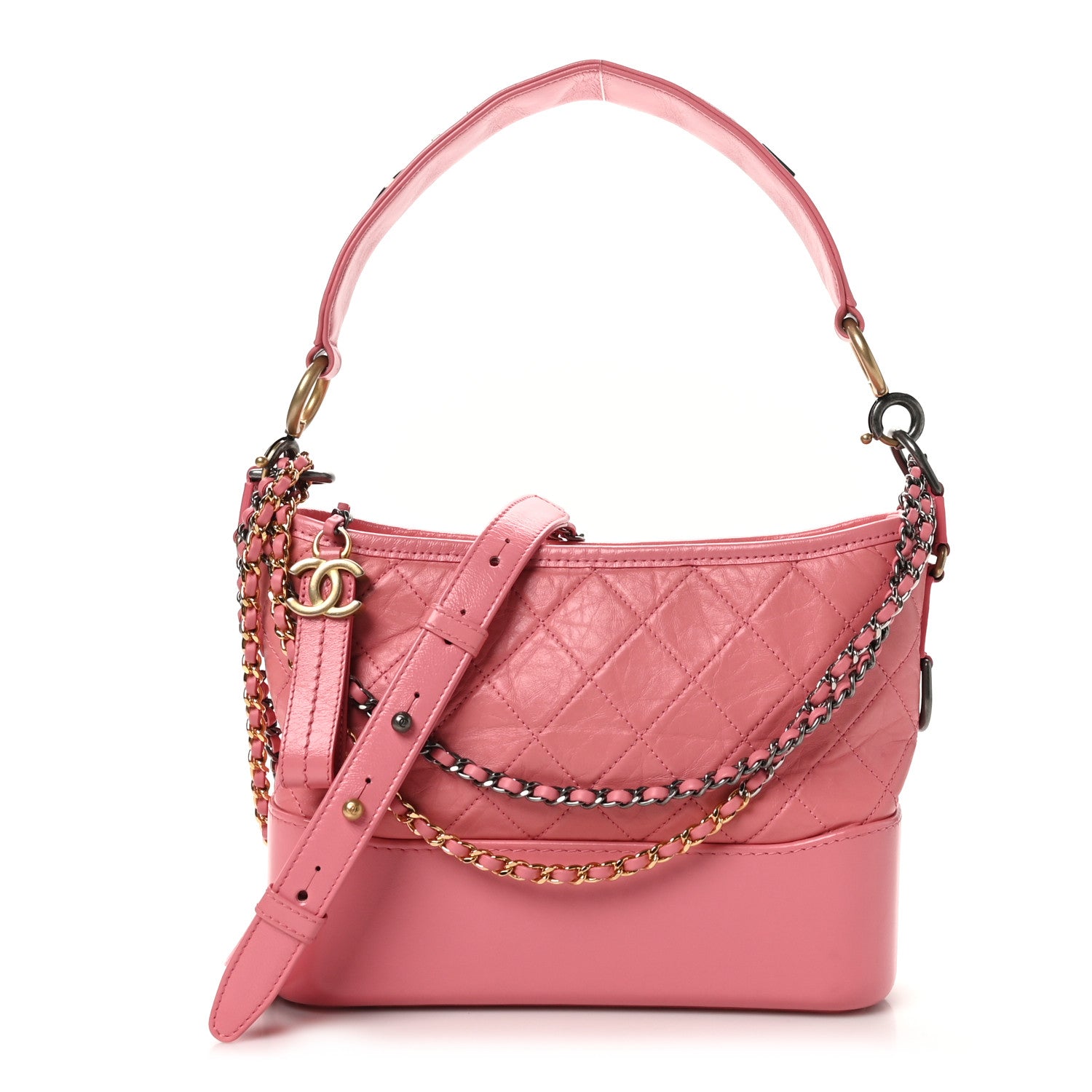 Aged Calfskin Quilted Medium Gabrielle Logo Hobo Rose