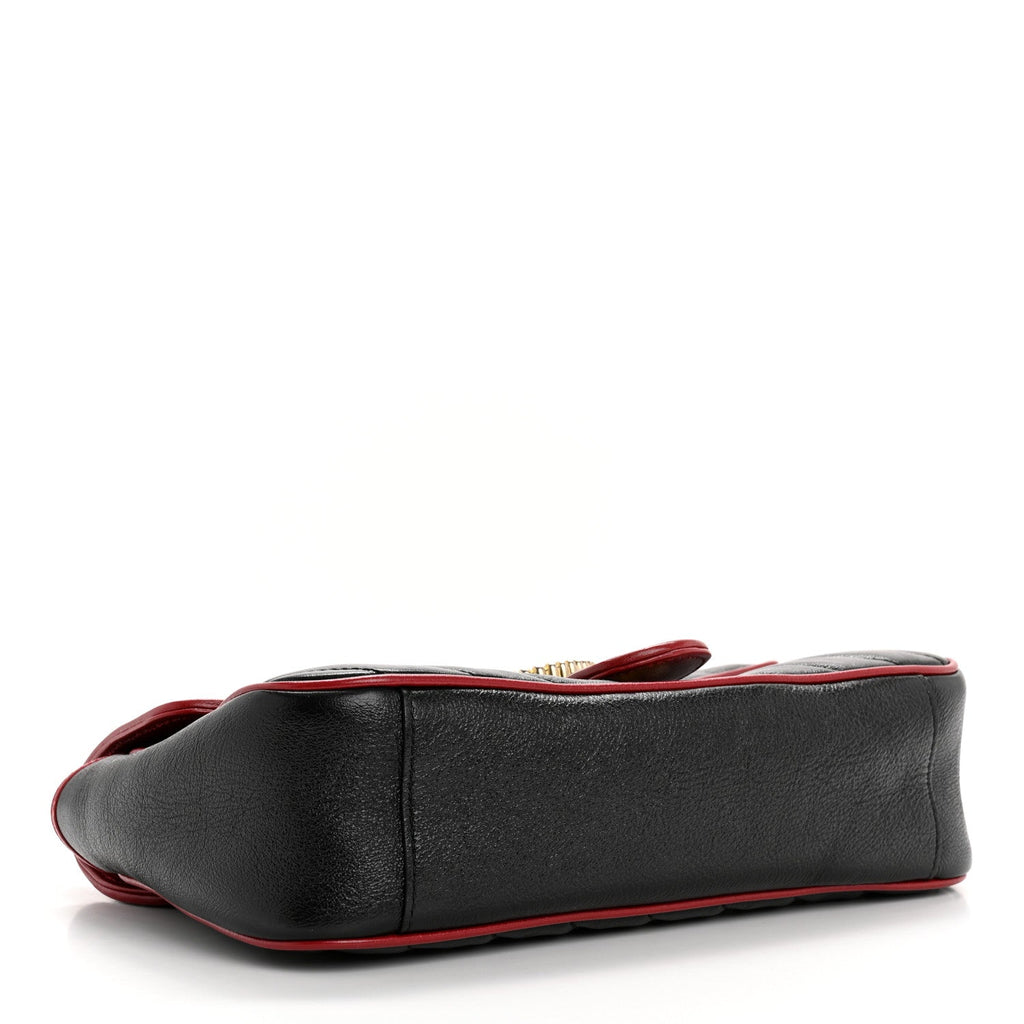 Vintage Effect Calfskin Matelasse Diagonal Small Torchon GG Marmont Shoulder Bag Black Romantic Cherry