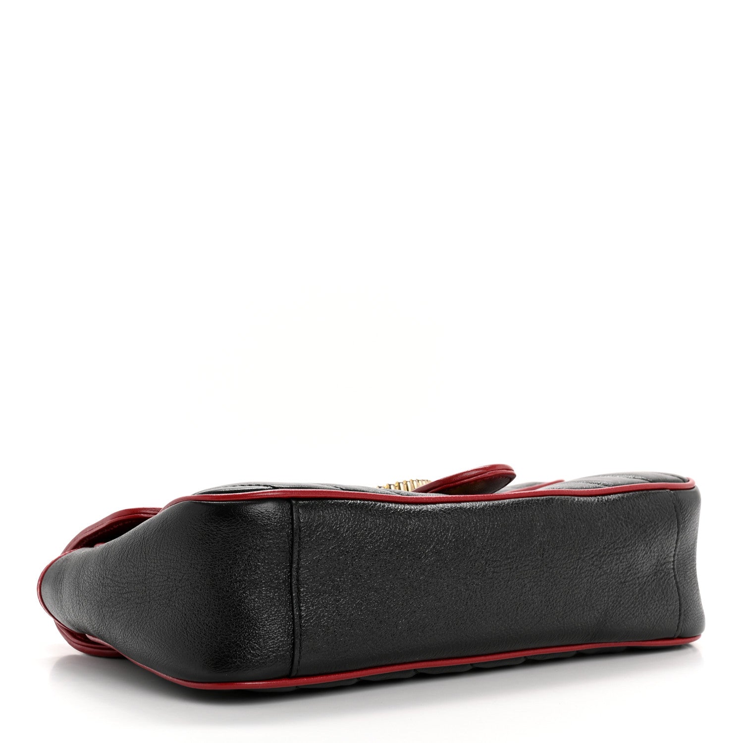 Vintage Effect Calfskin Matelasse Diagonal Small Torchon GG Marmont Shoulder Bag Black Romantic Cherry