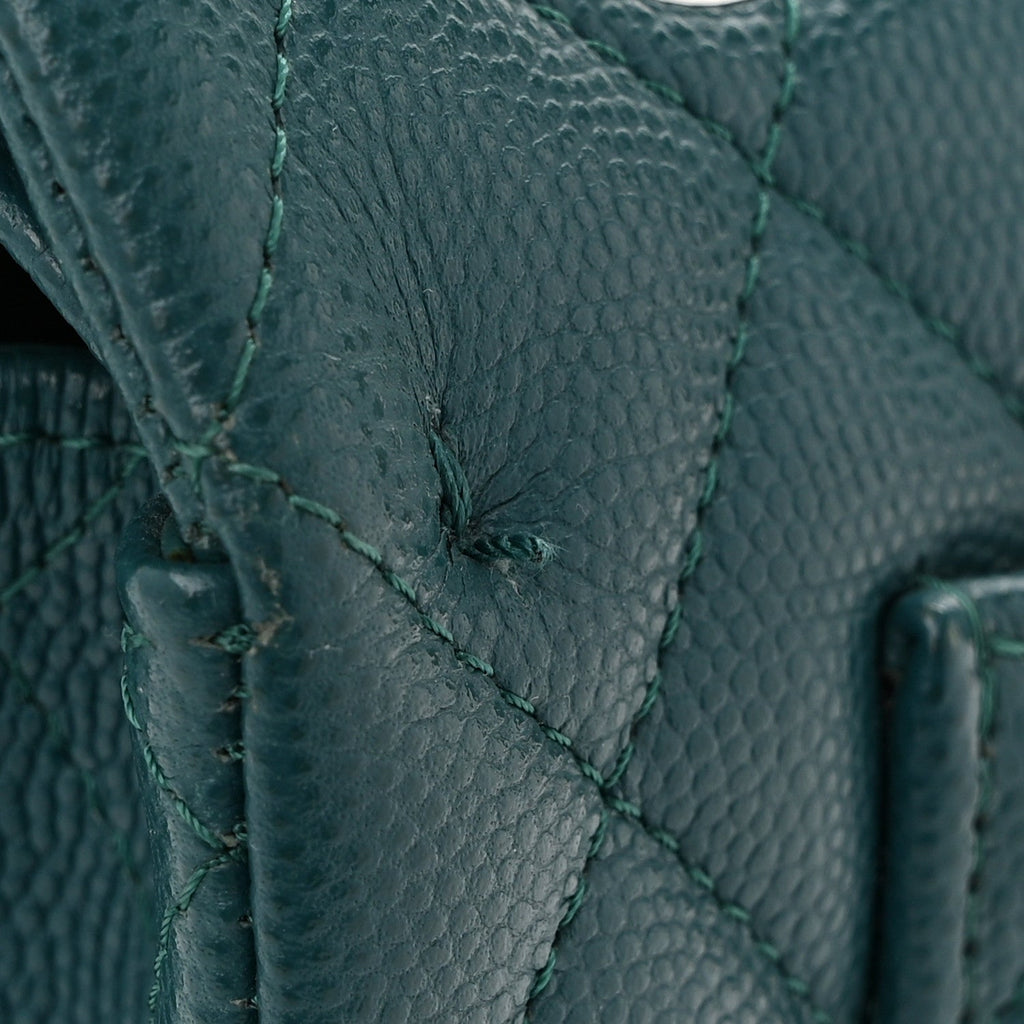 Caviar Quilted Small Double Flap Light Green