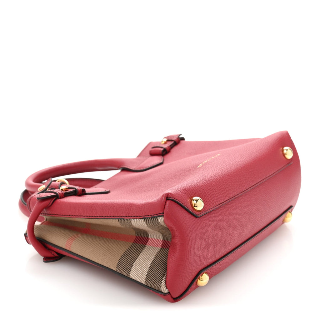 Grainy Calfskin House Check Small Banner Tote Red