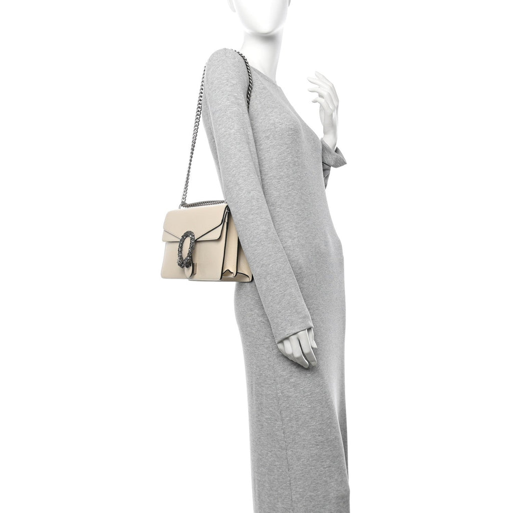 Textured Calfskin Crystal Small Dionysus Shoulder Bag Mystic White