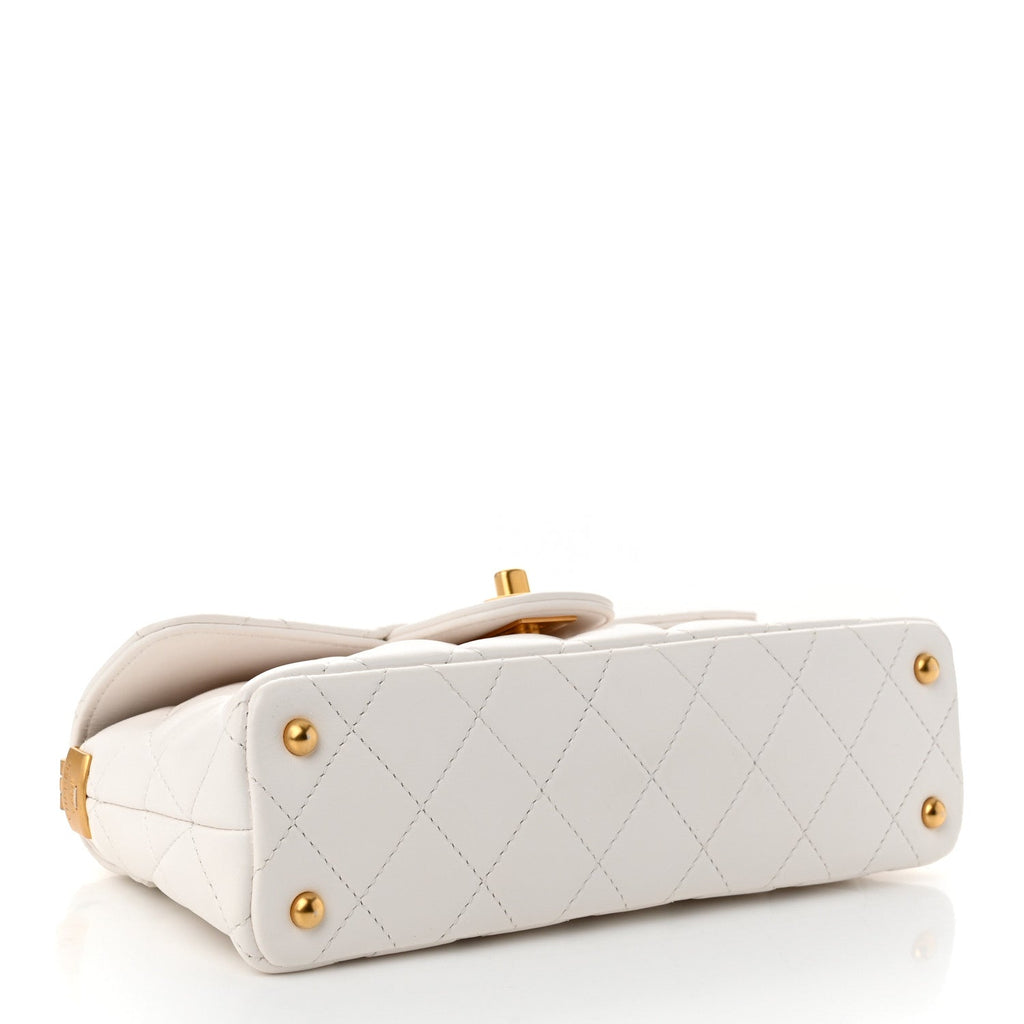 Lambskin Quilted Mini Flap Top Handle Bag White