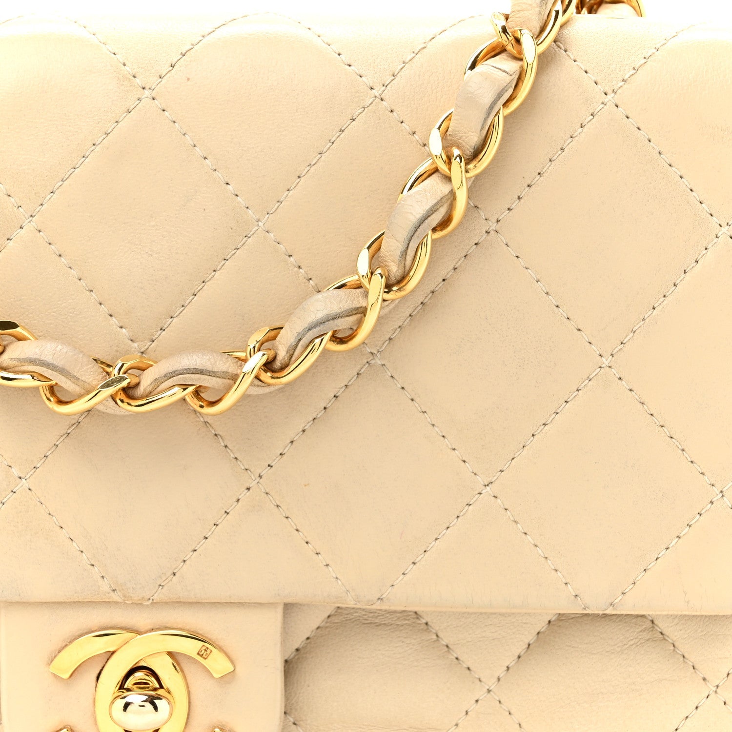 Lambskin Quilted Small Single Flap Beige