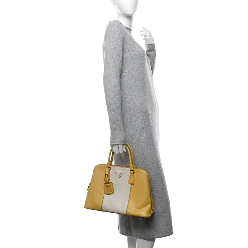 Saffiano Lux Bi-Color Promenade Tote Ginestra White