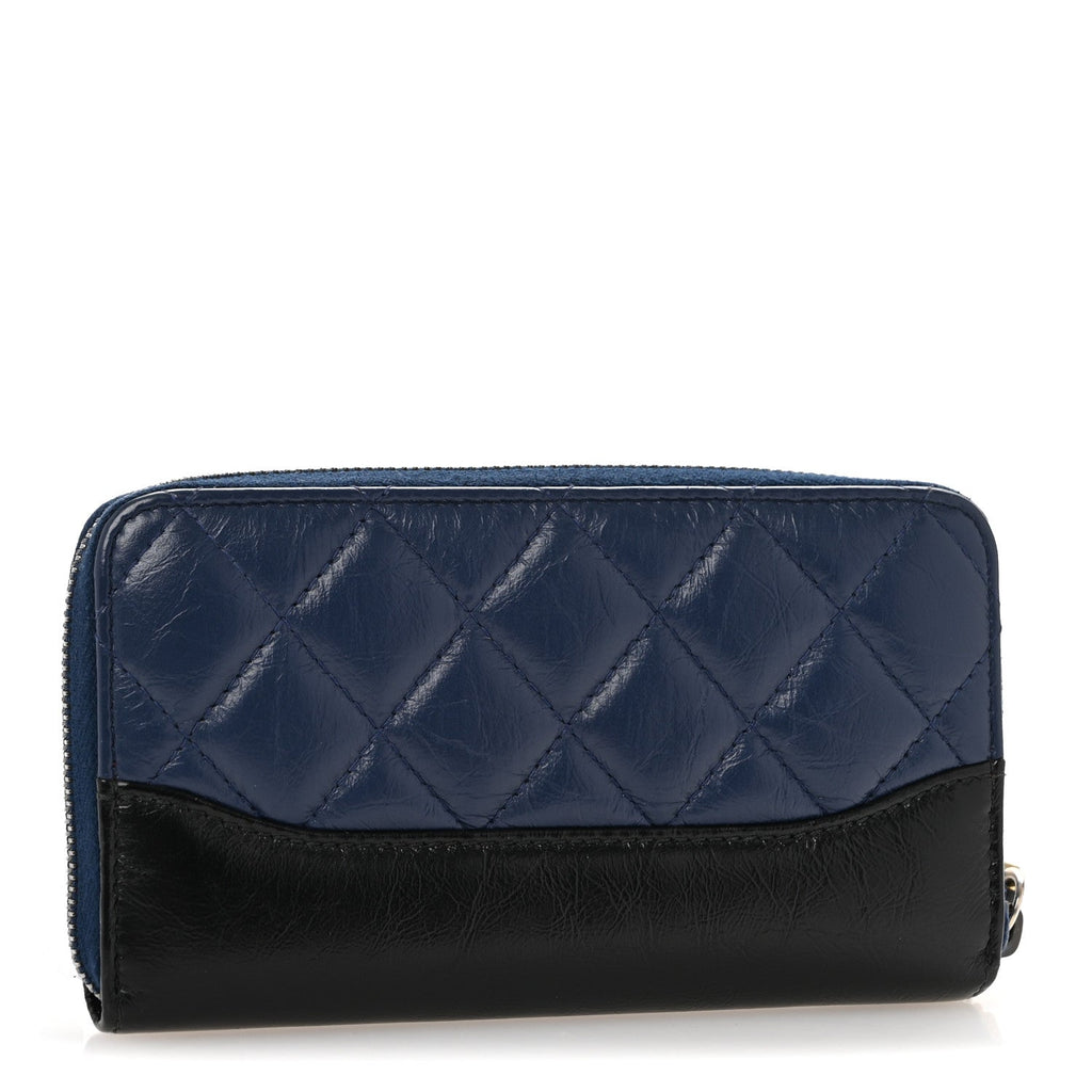 Aged Calfskin Quilted Small Gabrielle Zip Around Wallet Blue Black
