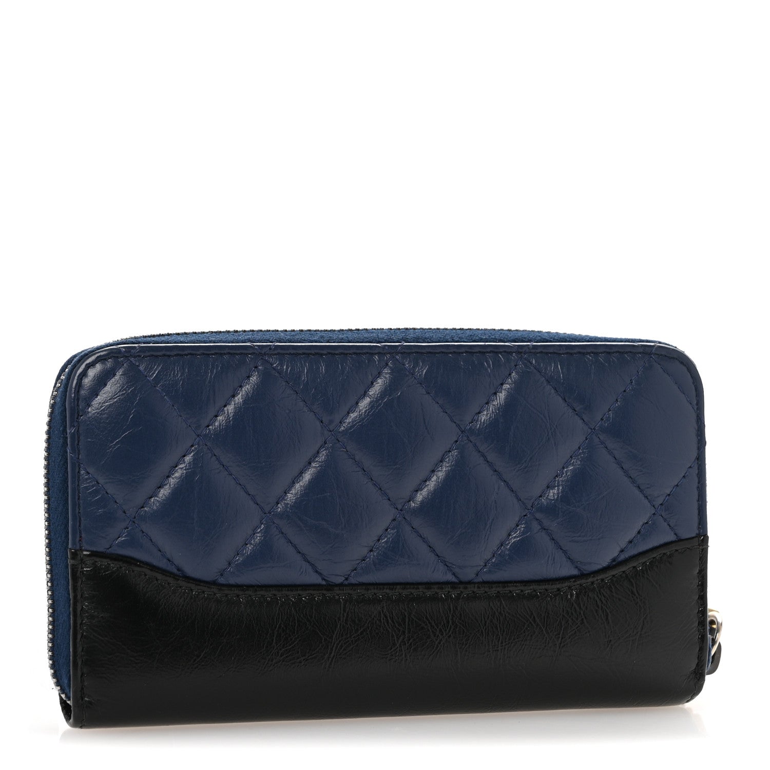 Aged Calfskin Quilted Small Gabrielle Zip Around Wallet Blue Black