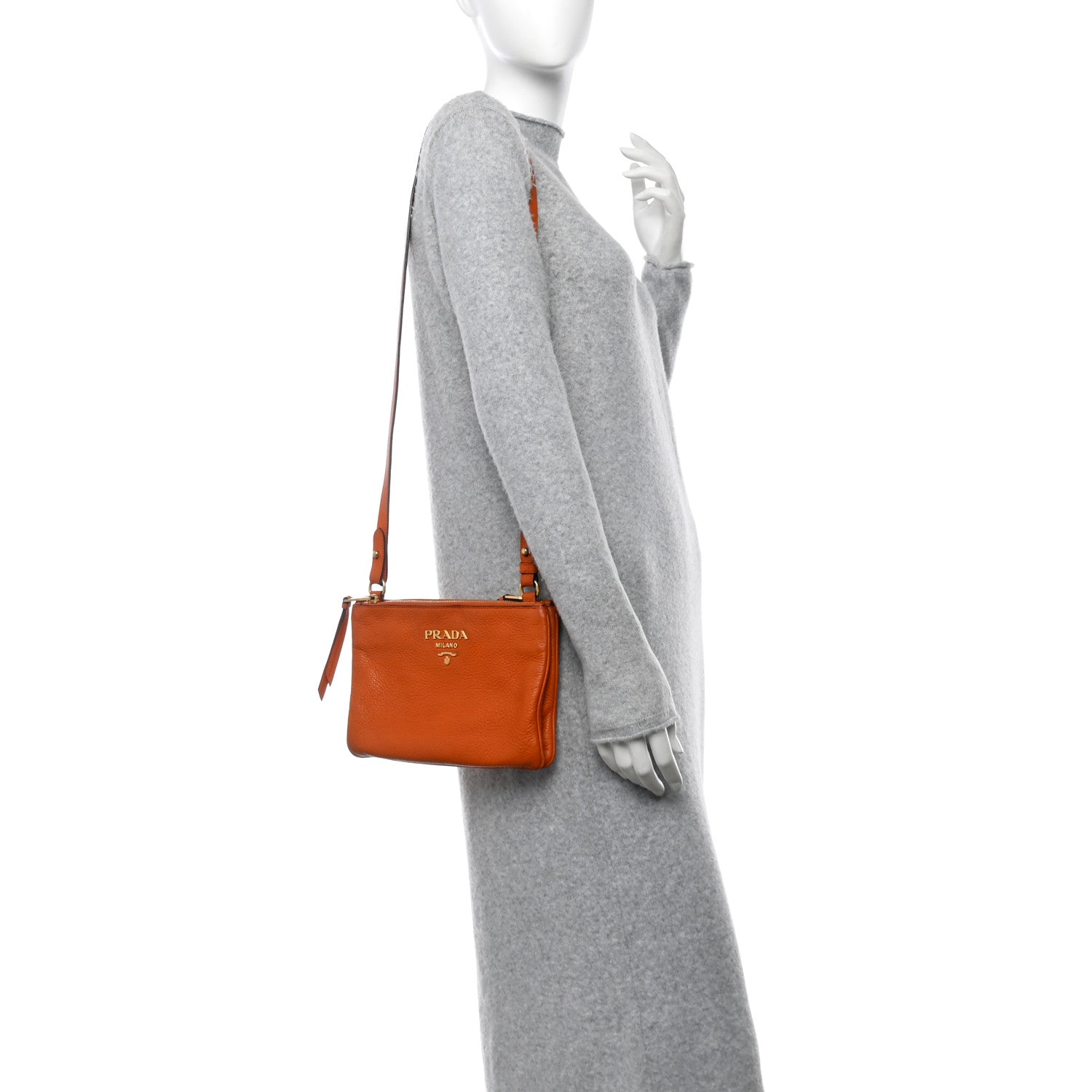 Vitello Phenix Double Zip Crossbody Bag Papaya