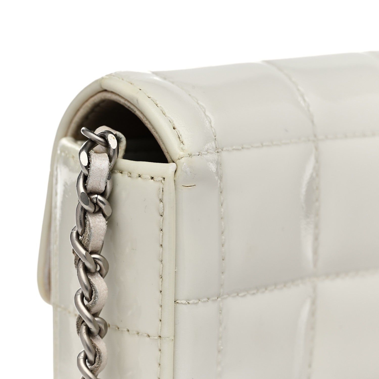 Patent Quilted East West Chocolate Bar Flap White