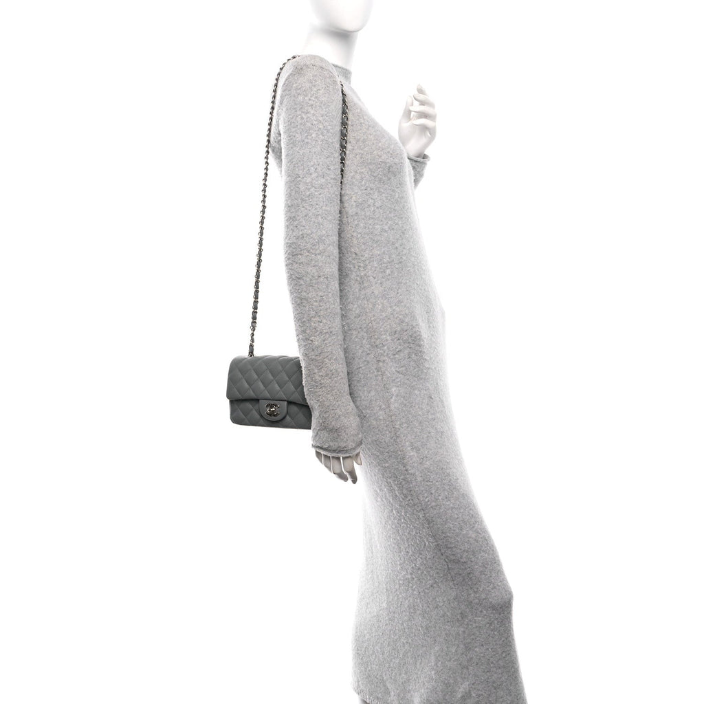 Caviar Quilted Mini Rectangular Flap Grey