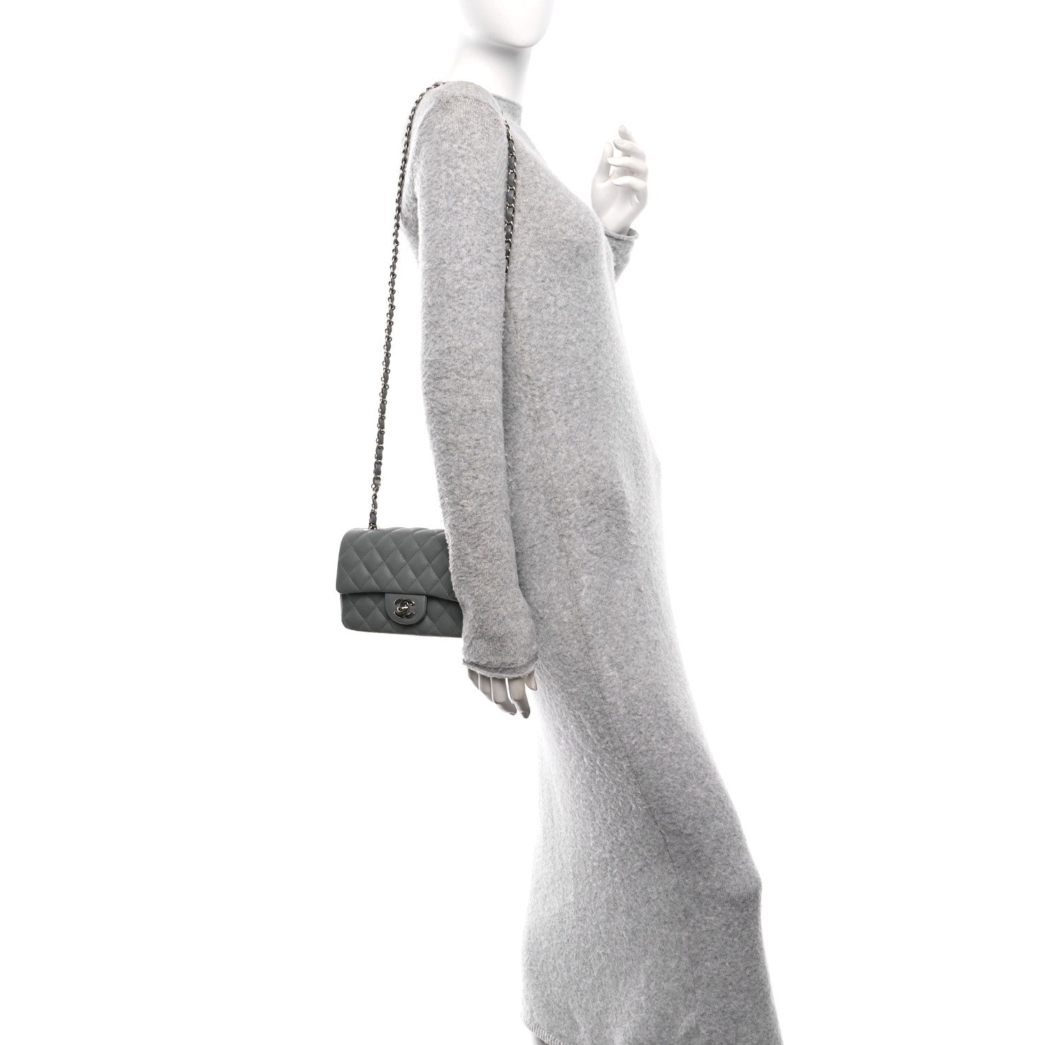Caviar Quilted Mini Rectangular Flap Grey