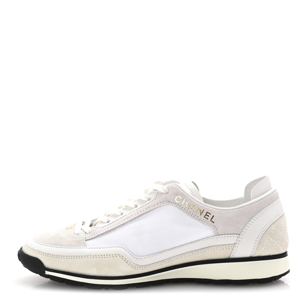Suede Calfskin Fabric CC Sneakers 36 Light Pink White