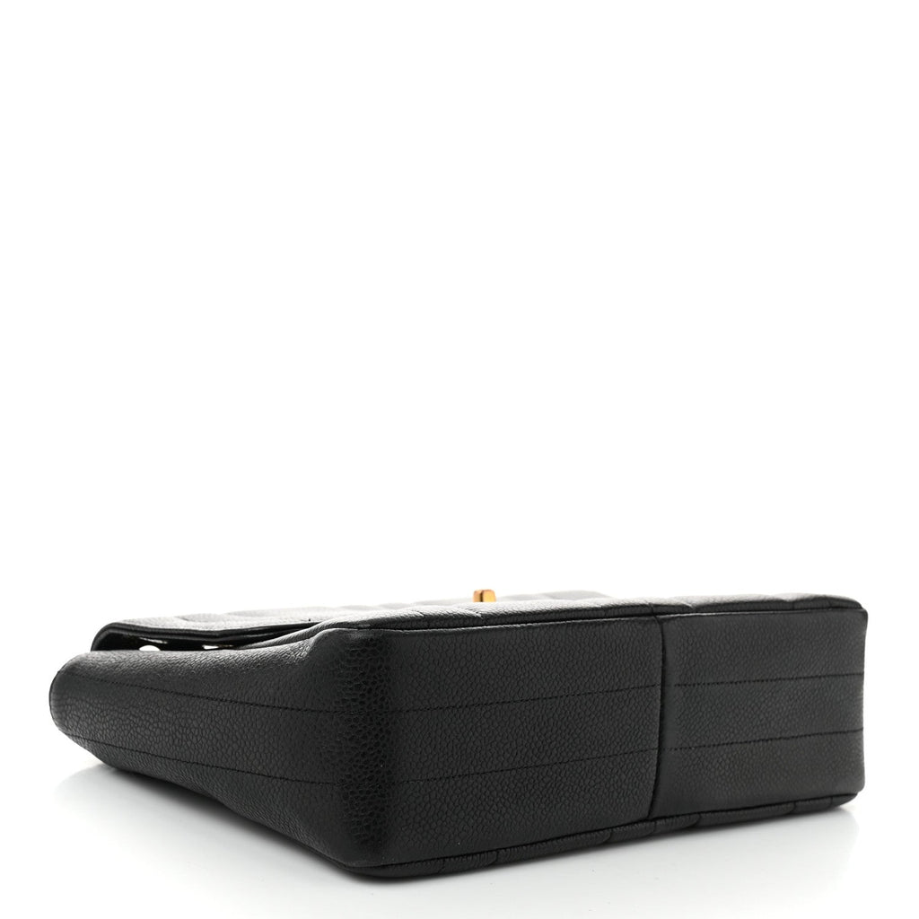 Caviar Vertical Quilted Small Single Flap Black