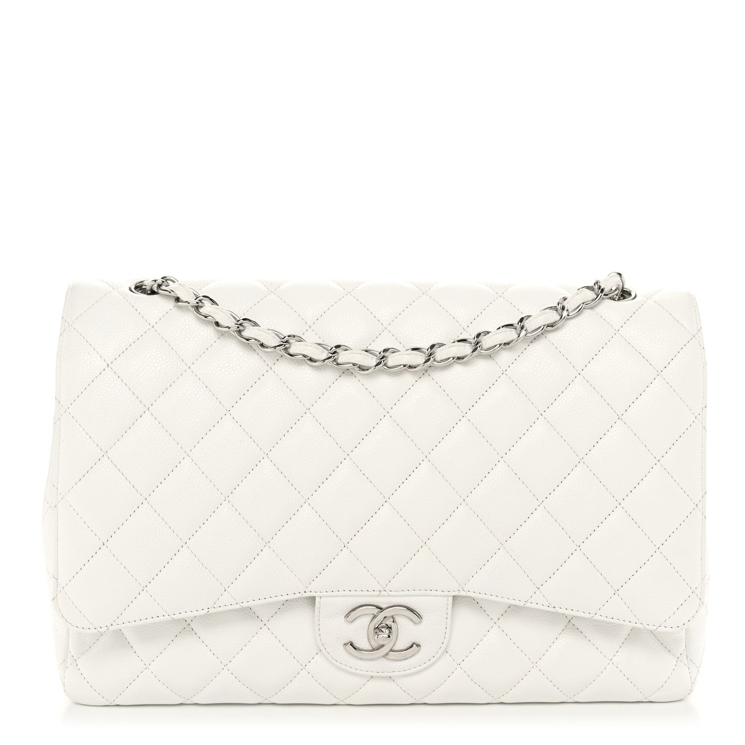 Caviar Quilted Maxi Double Flap White