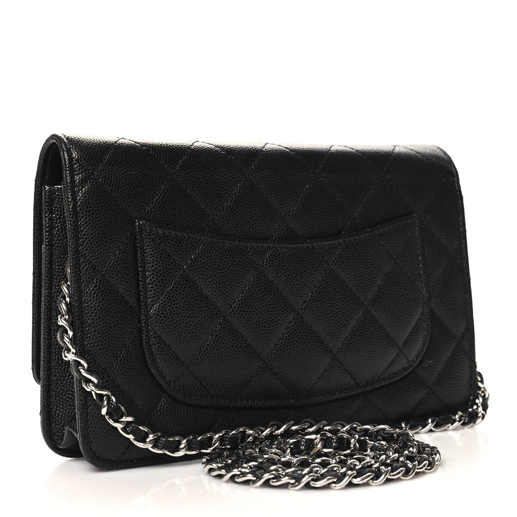 Caviar Quilted CC Logo Wallet on Chain WOC Black