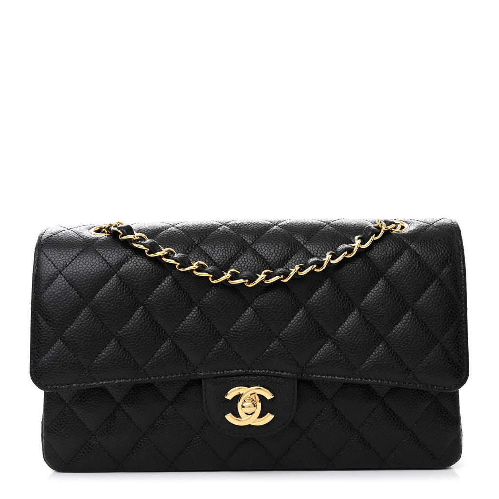 Caviar Quilted Medium Double Flap Black