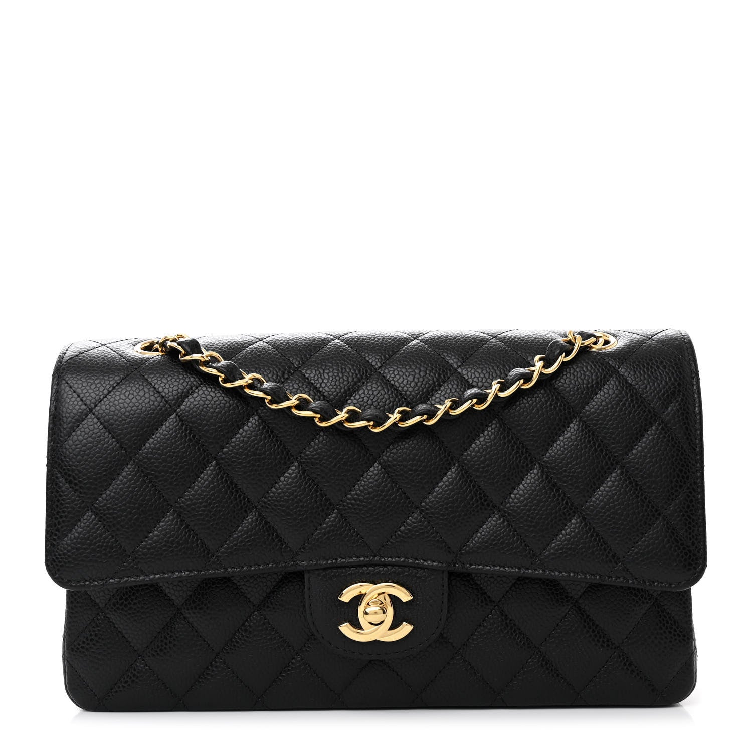 Caviar Quilted Medium Double Flap Black