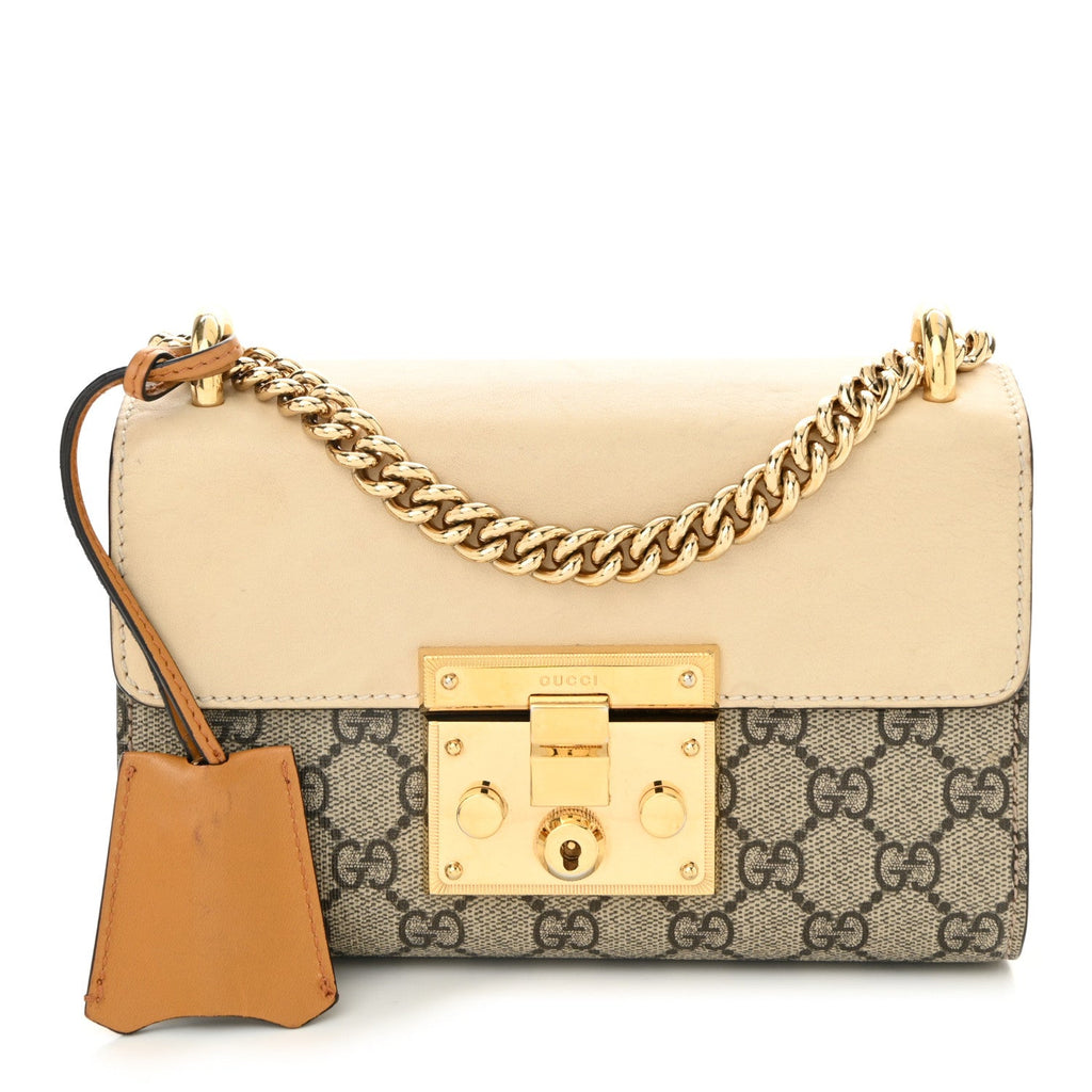 GG Supreme Monogram Calfskin Small Padlock Shoulder Bag Beige Mystic White Sun Oil