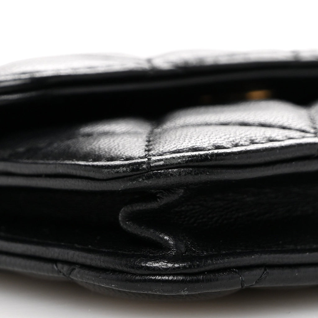 Lambskin Quilted Pearl Crush Clutch With Chain Black