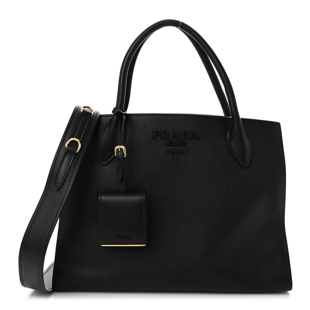 Saffiano Cuir Calfskin Medium Monochrome Top Handle Tote Black