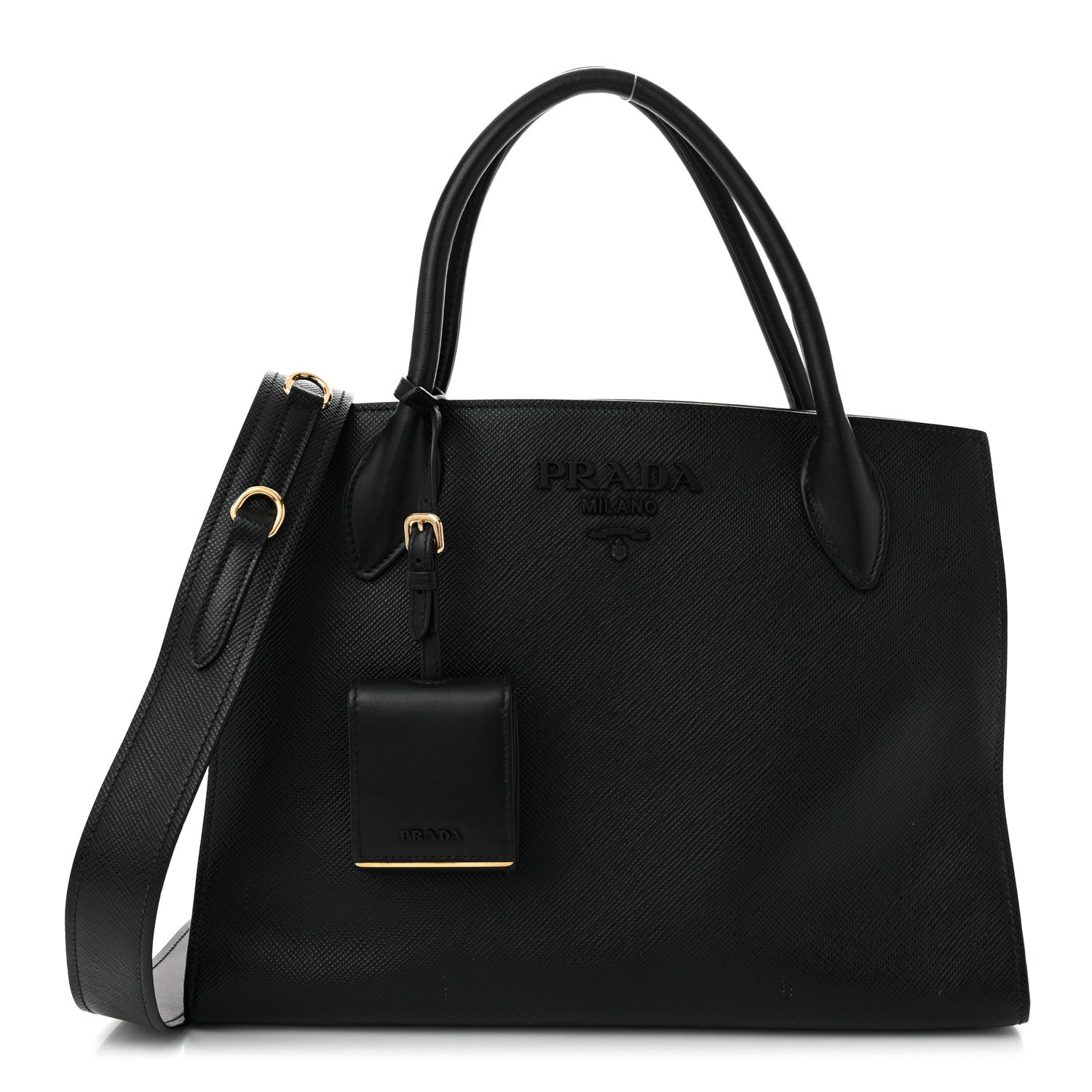 Saffiano Cuir Calfskin Medium Monochrome Top Handle Tote Black
