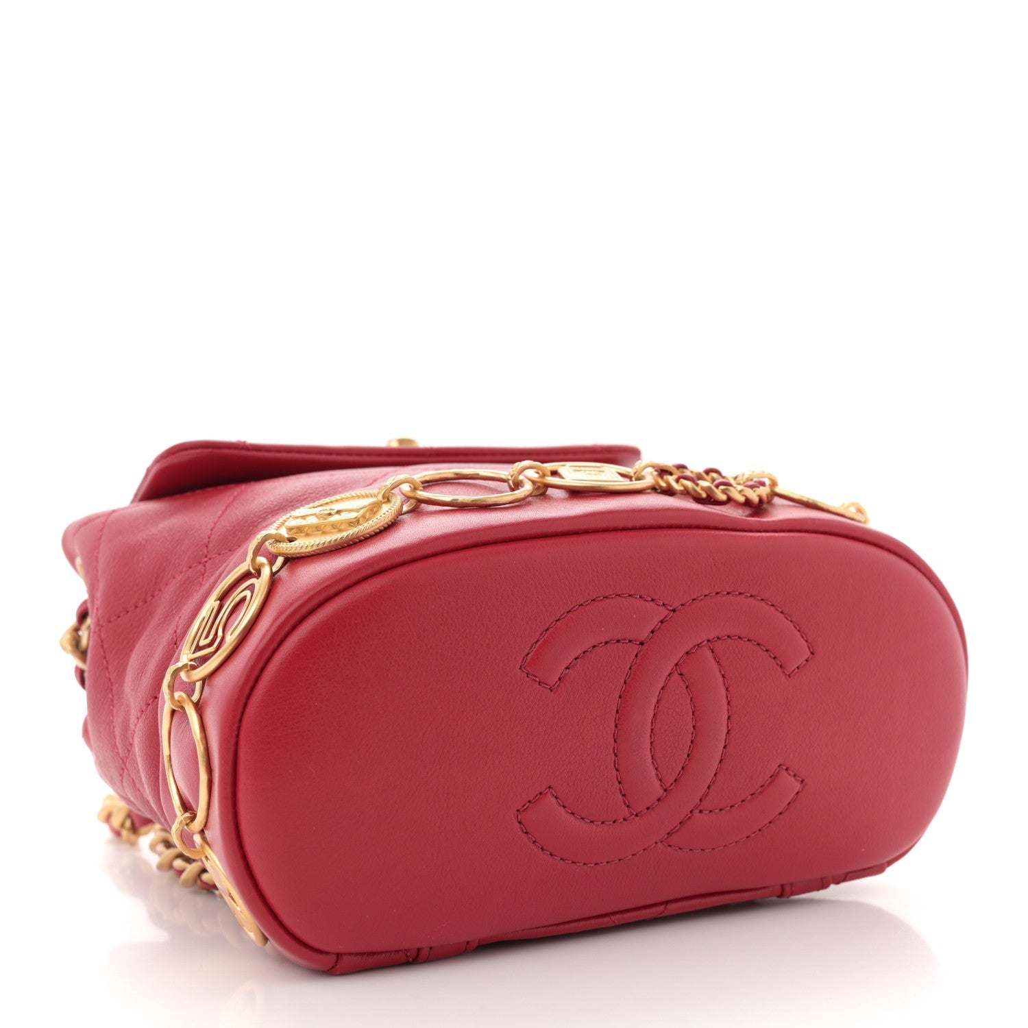 Calfskin Quilted Small Charms Backpack Red