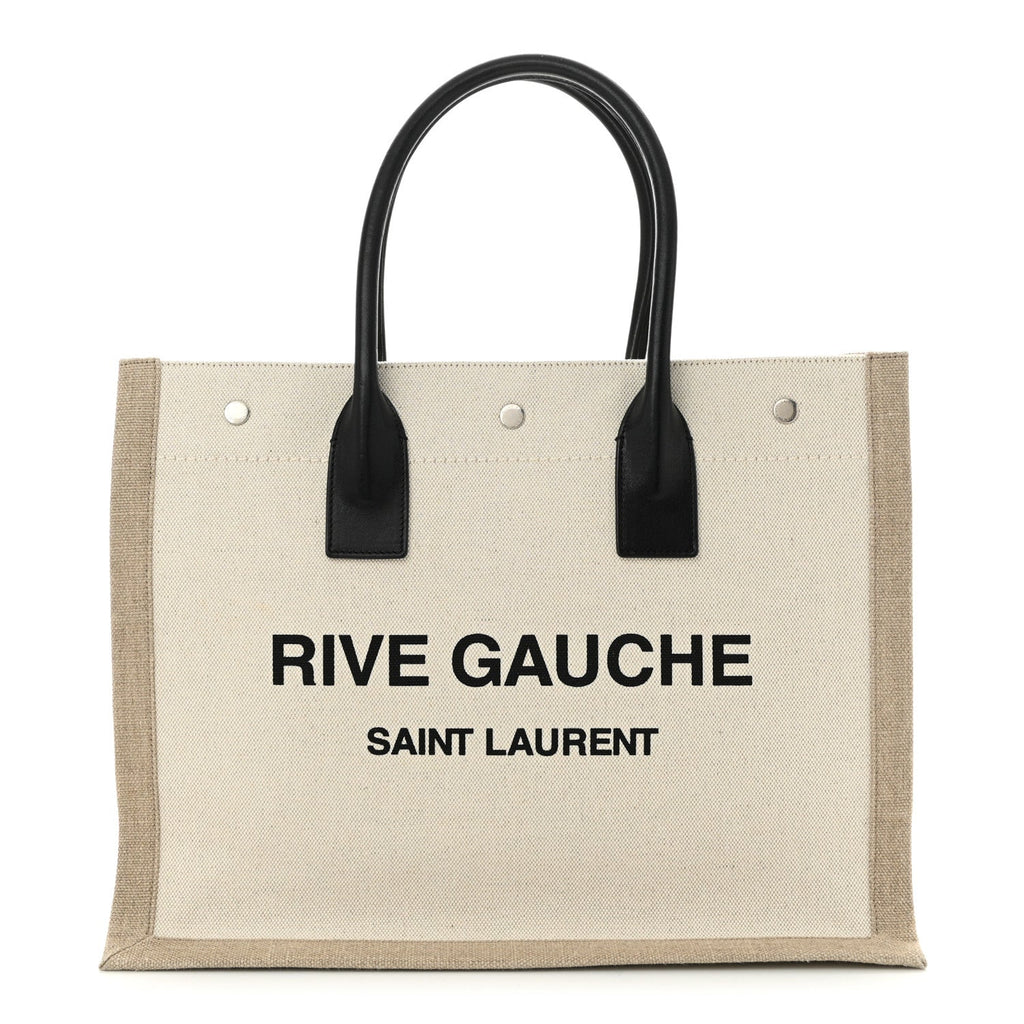Linen Calfskin Small Rive Gauche Tote Greggio Natural