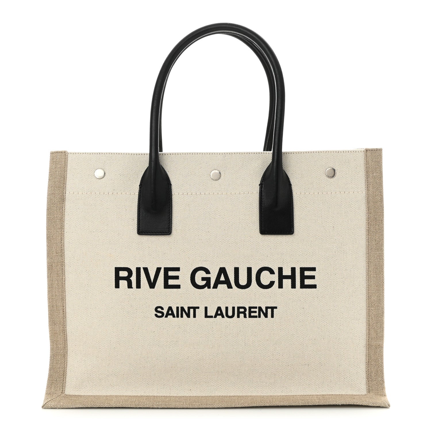 Linen Calfskin Small Rive Gauche Tote Greggio Natural