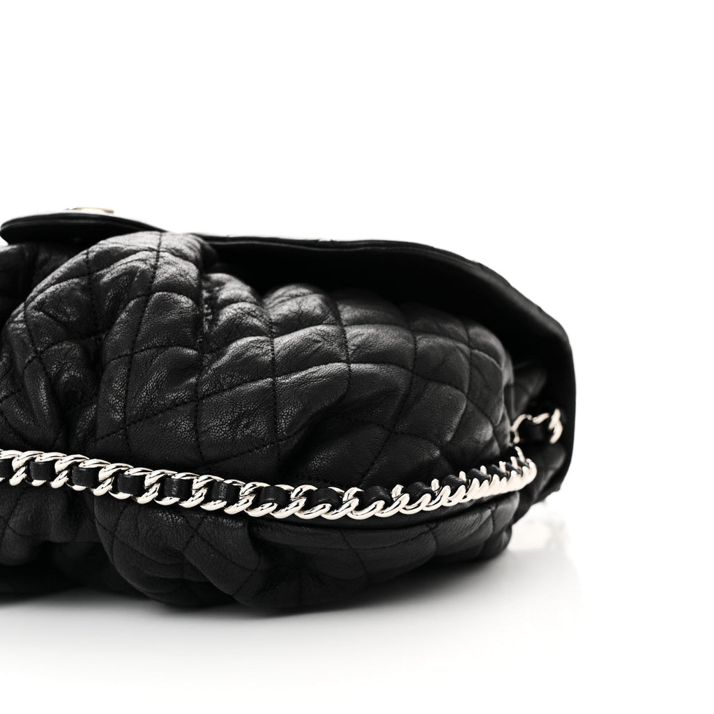 Washed Lambskin Quilted Large Chain Around Messenger Black