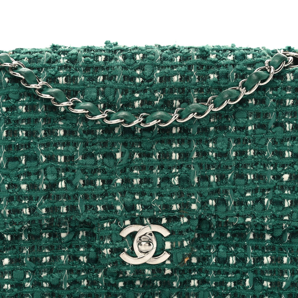Tweed Quilted Medium Double Flap Green