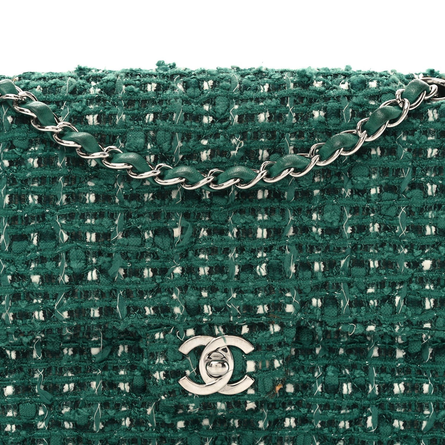 Tweed Quilted Medium Double Flap Green