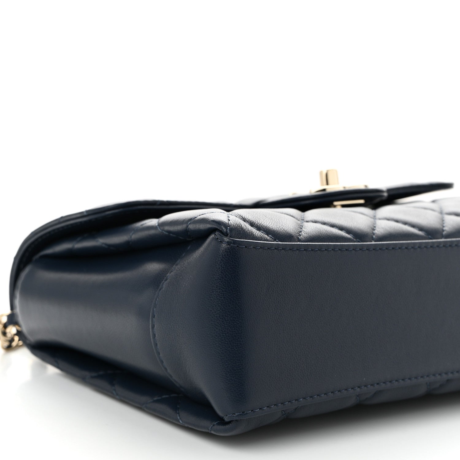 Lambskin Quilted Small Top Handle Square Flap Navy Blue