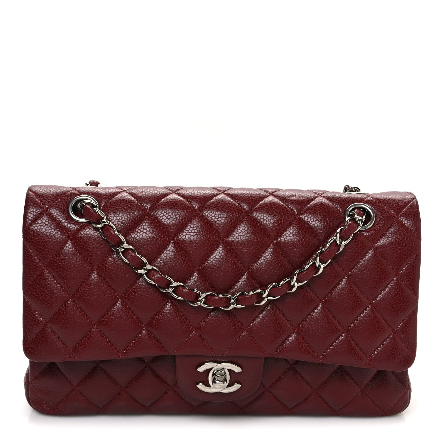 Caviar Quilted Medium Double Flap Burgundy