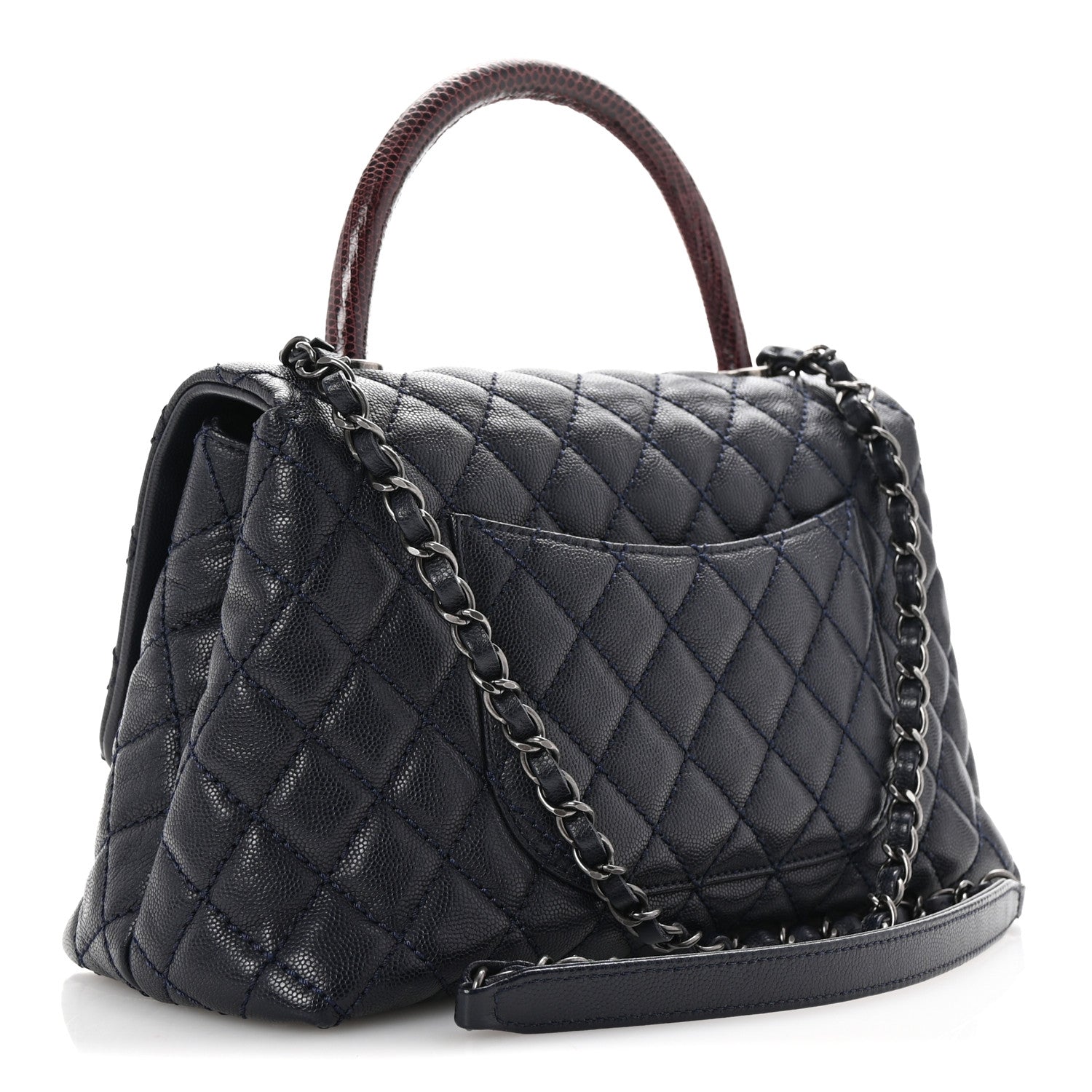 Caviar Lizard Embossed Quilted Small Coco Handle Flap Navy Blue