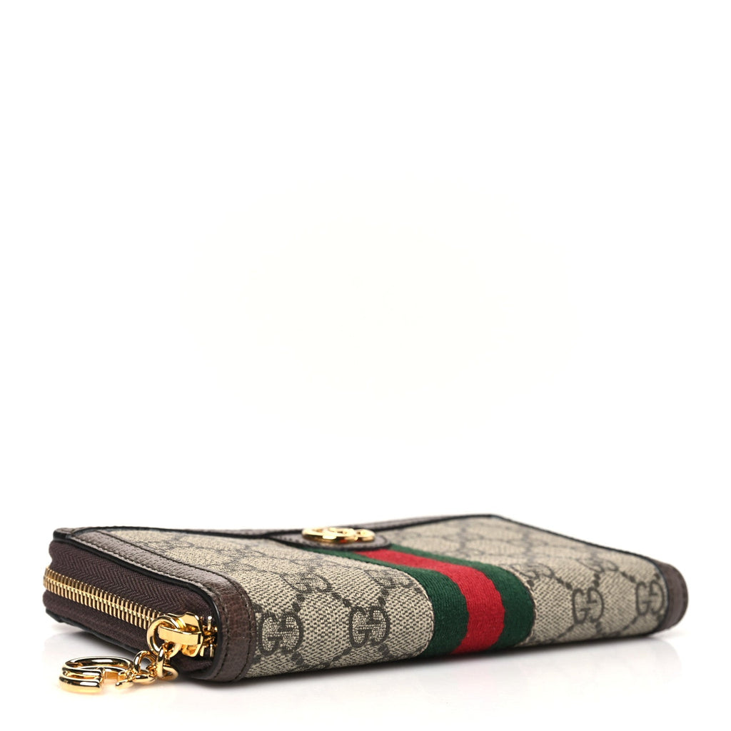 GG Supreme Monogram Web Ophidia Zip Around Wallet Brown