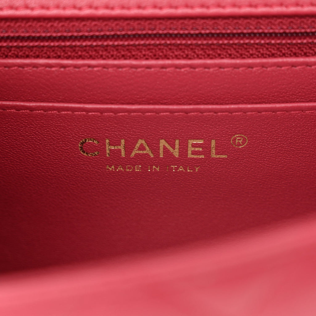 Lambskin Quilted Mini Square Flap Dark Pink