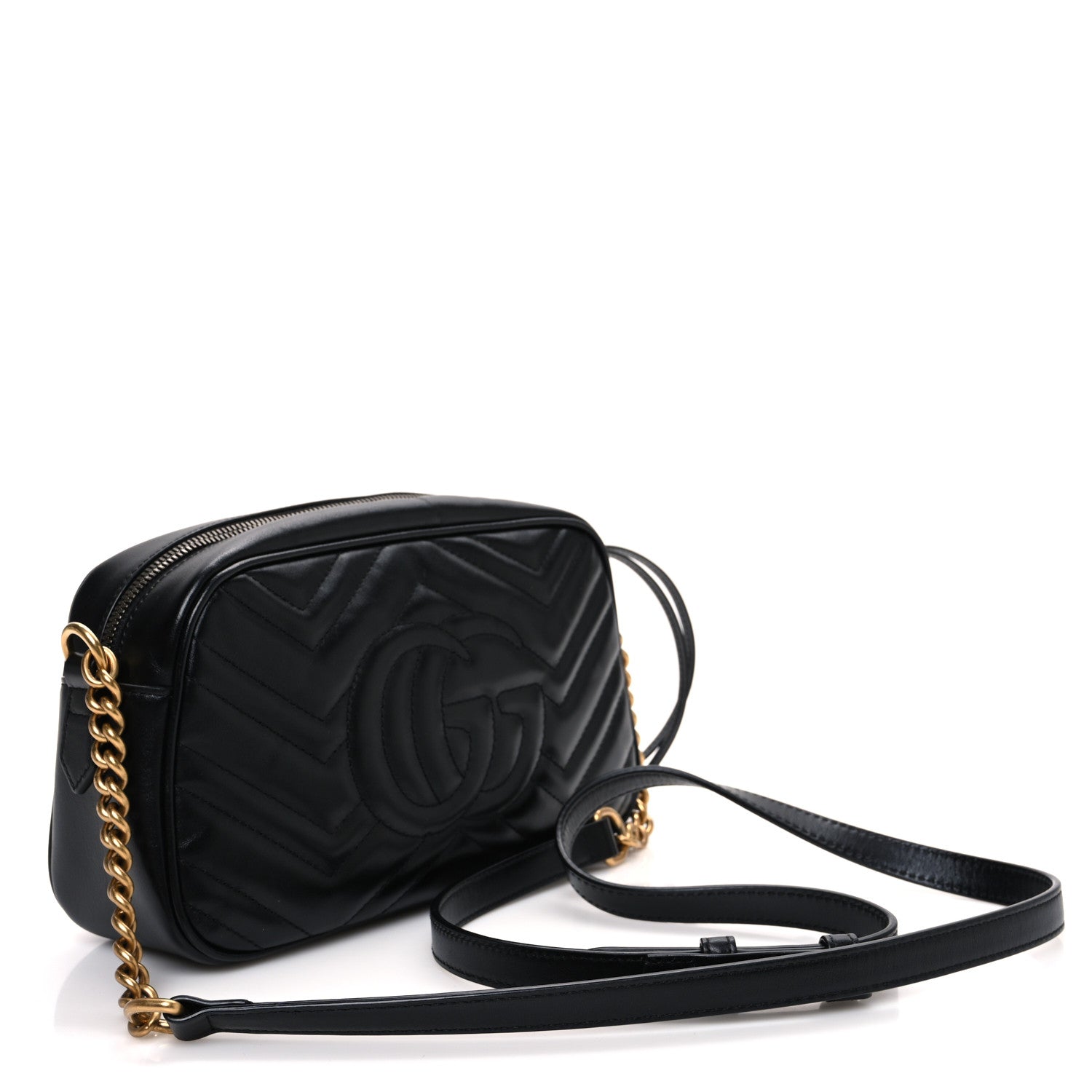 Calfskin Matelasse Small GG Marmont Chain Shoulder Bag Black