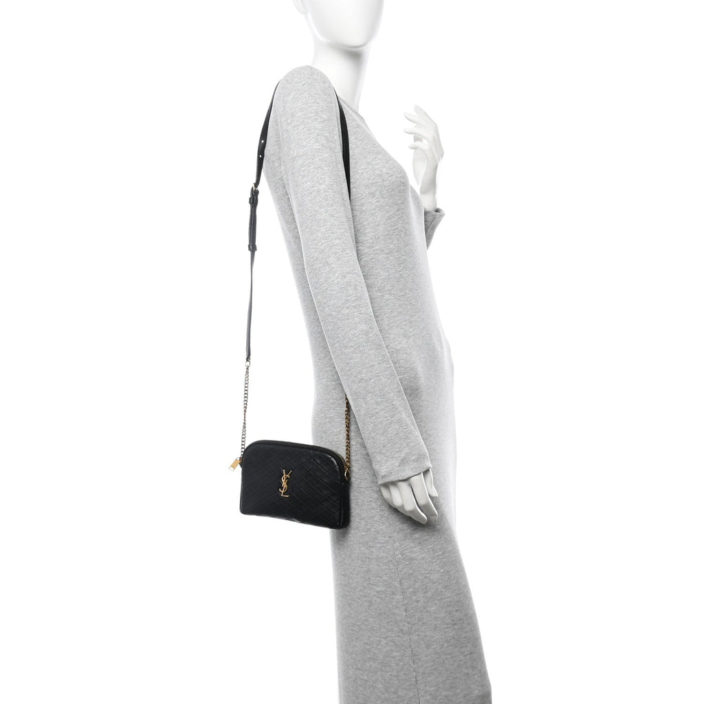 Lambskin Quilted Gaby Zipped Pouch Black