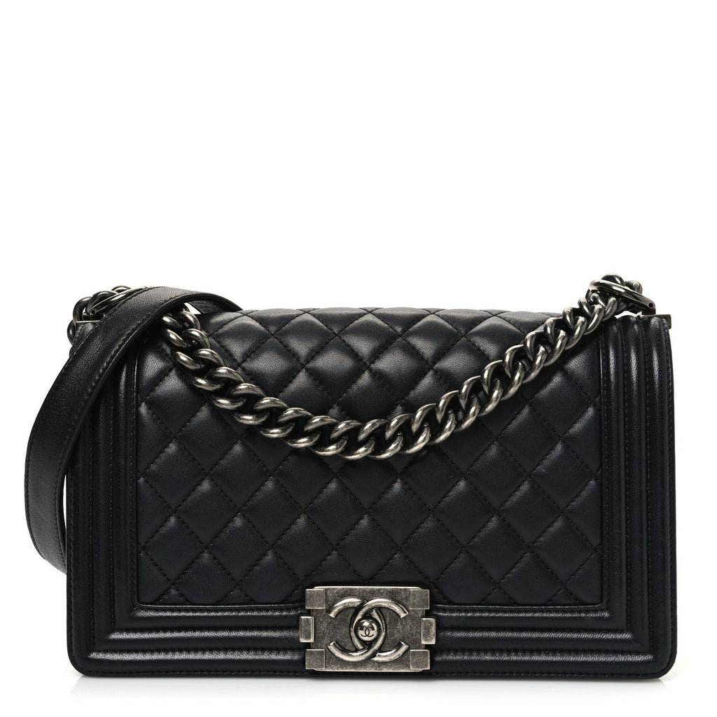 Lambskin Quilted Medium Boy Flap Black