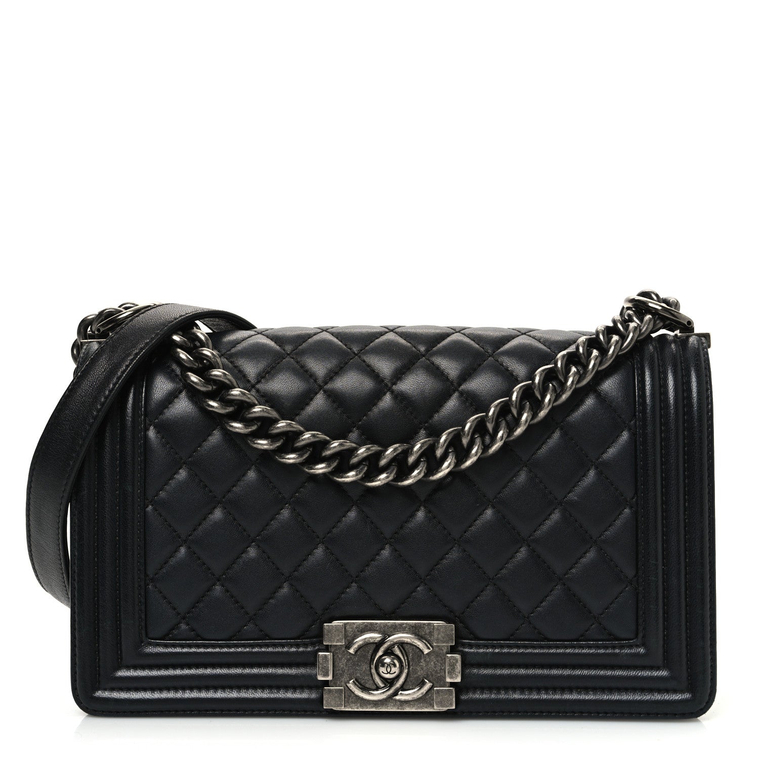 Lambskin Quilted Medium Boy Flap Black