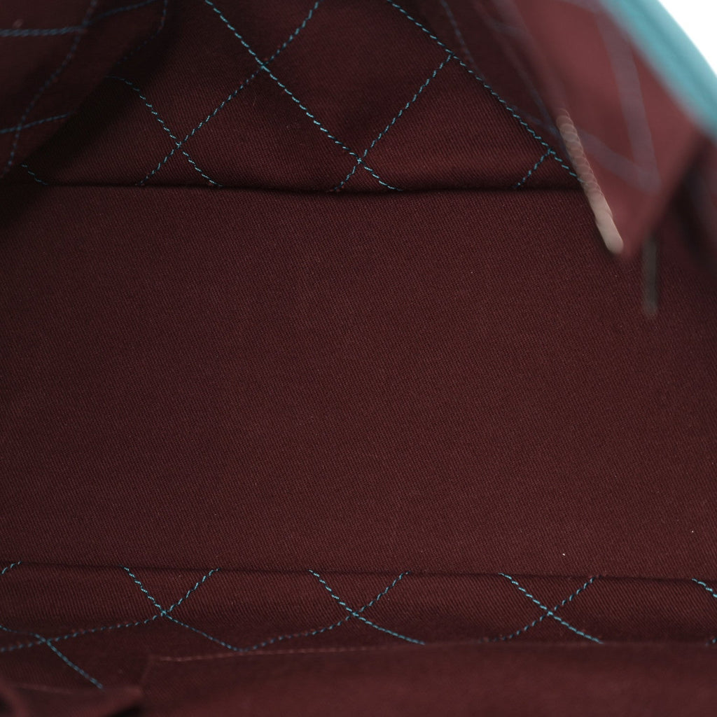 Grained Calfskin Quilted Small Daily Shopping Tote Turquoise
