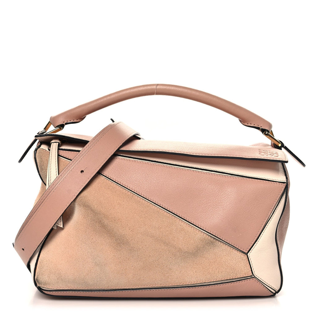 Calfskin Suede Medium Puzzle Bag Blush