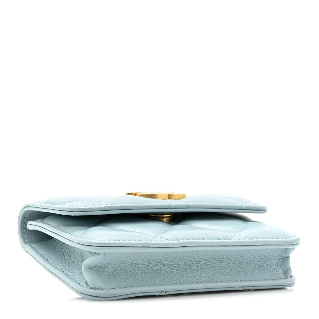 Lambskin Enamel Quilted Pending CC Flap Belt Bag Light Blue