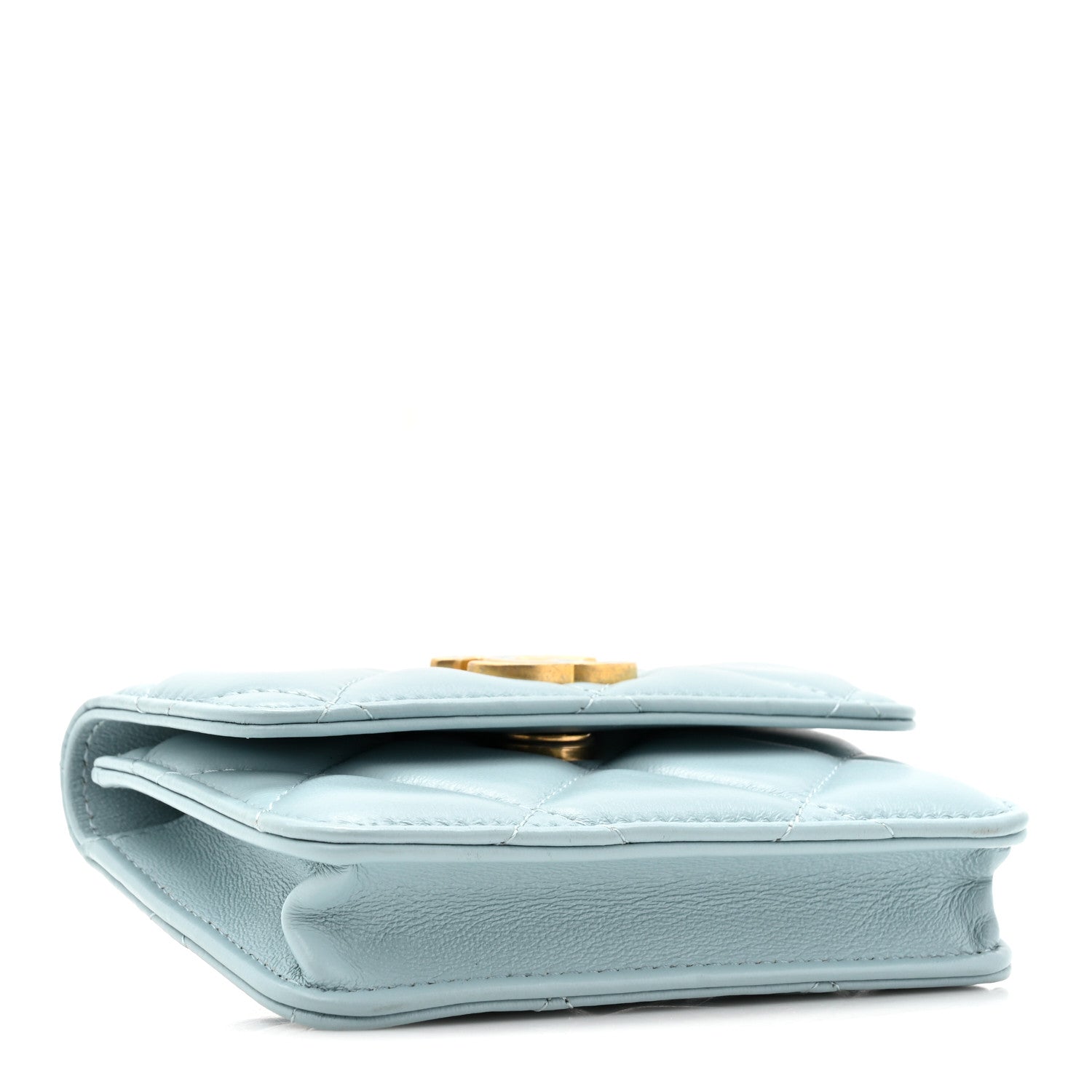 Lambskin Enamel Quilted Pending CC Flap Belt Bag Light Blue