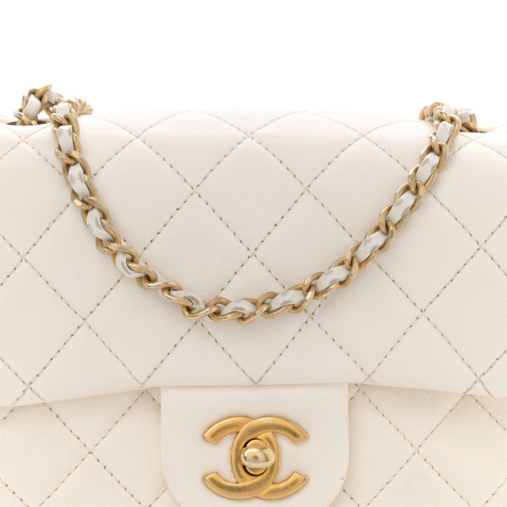 Lambskin Quilted Mini Pearl Crush Flap White