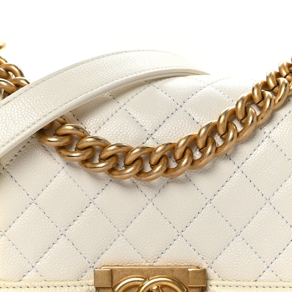Caviar Quilted Small Boy Flap White