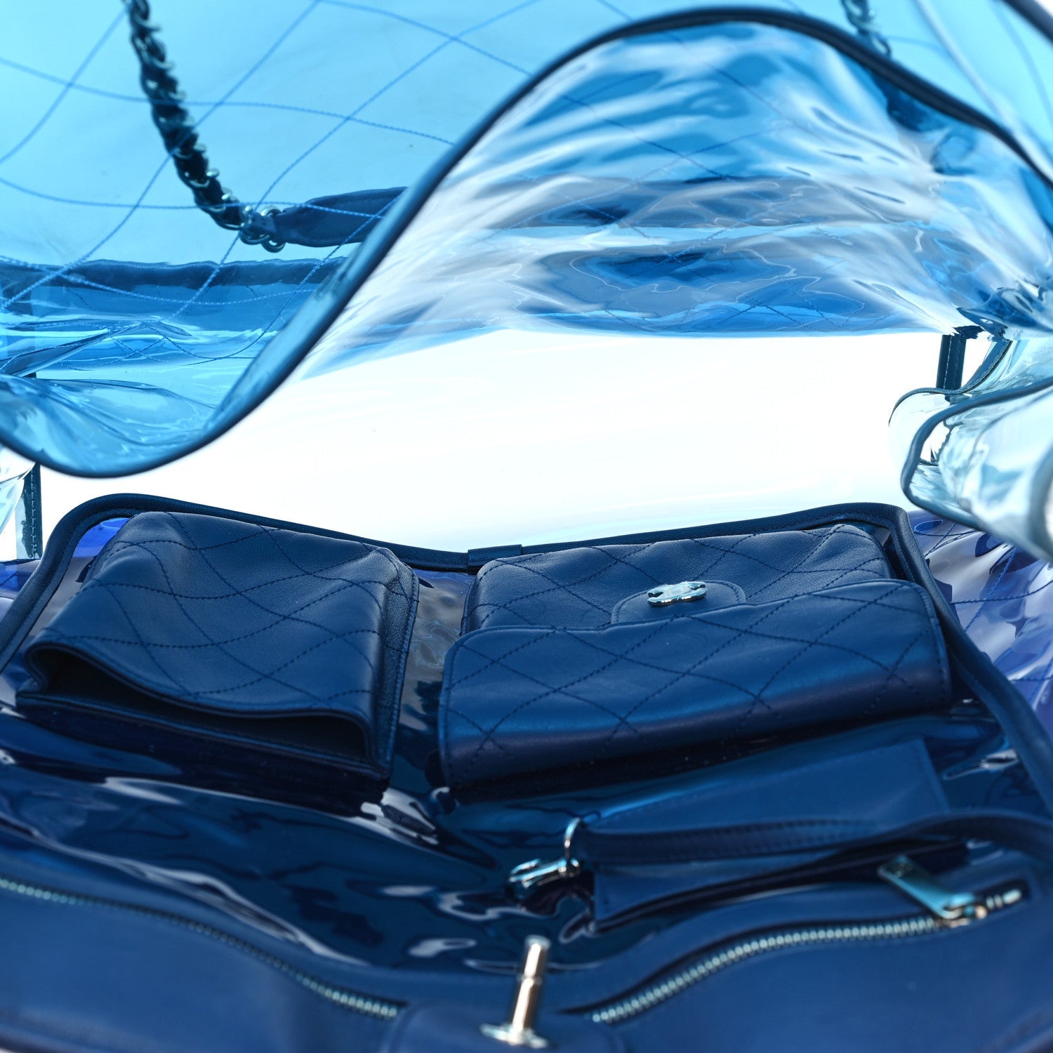 Lambskin PVC Quilted Large Coco Splash Shopping Bag Blue Dark Blue