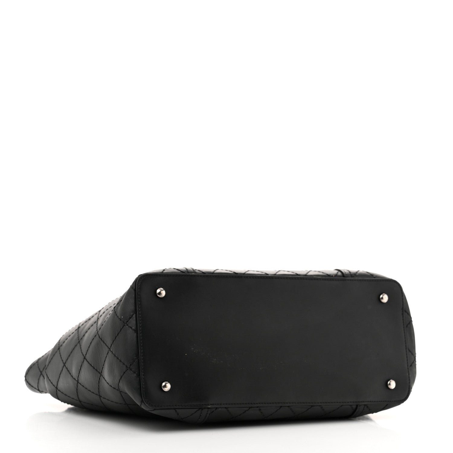 Lambskin Stitched Shopping Tote Black