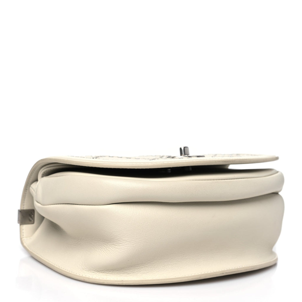 Calfskin Coco Eyelets Small Flap Bag Ivory